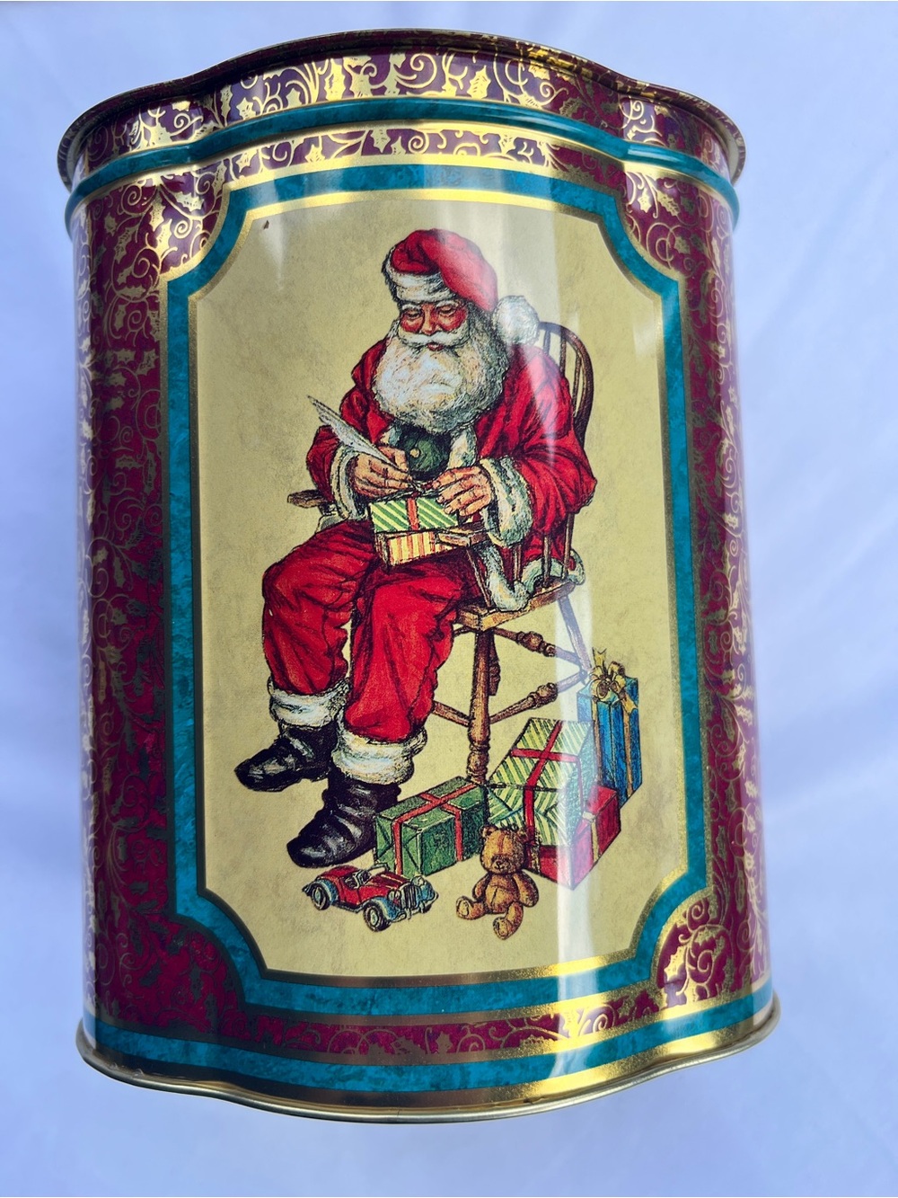Vintage Father Christmas Tin Container Made in England